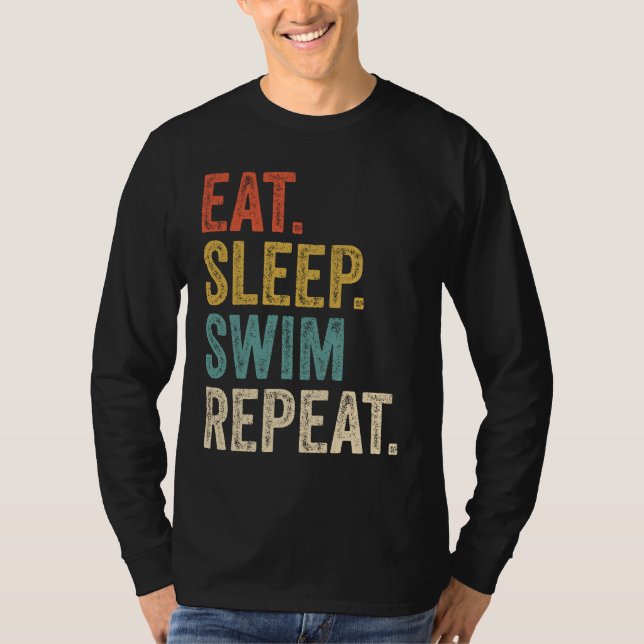 Camiseta Engraçado Comer Natação do Sono Repetir Nadação Na (Frente)