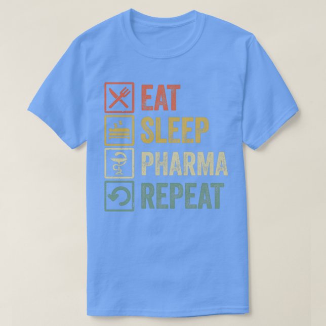 Camiseta Engraçado comer pharma do sono repetir retro dom 1 (Frente do Design)