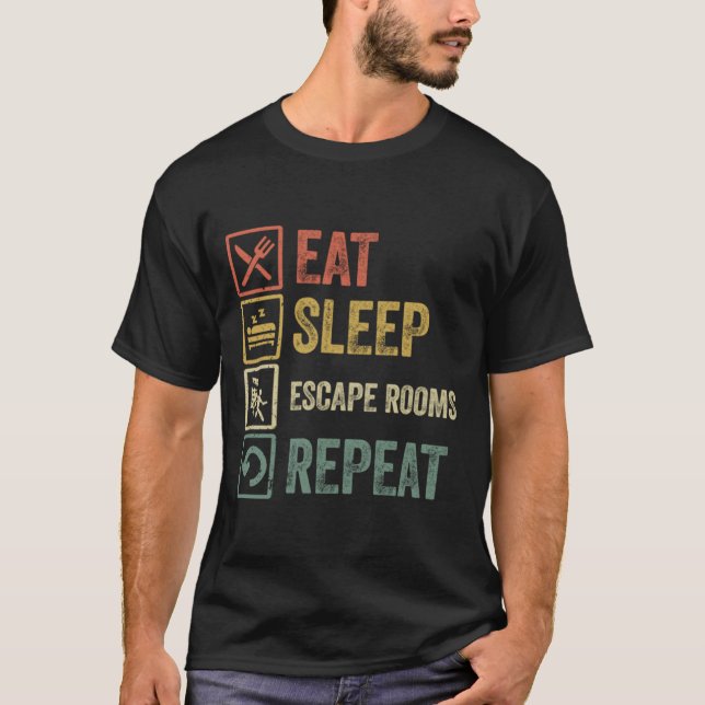 Camiseta Engraçado comer quartos de fuga de sono repete o r (Frente)