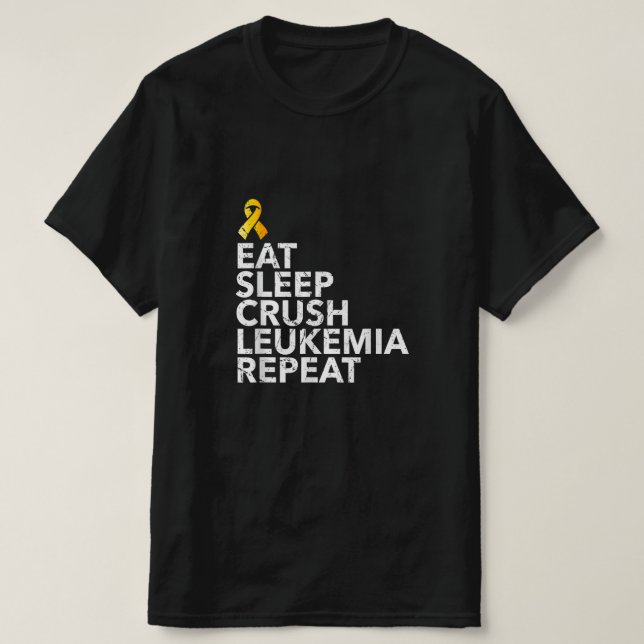 Camiseta Engraçado Comer Sono Leucemia Repetir Faixa Laranj (Frente do Design)