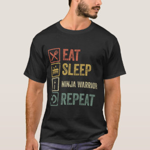 Camiseta Engraçado comer sono ninja guerreiro repito retro