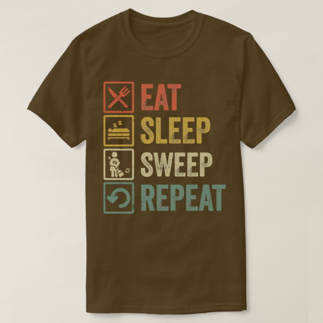 Camiseta Engraçado comer sono repetir retro presente (Frente do Design)