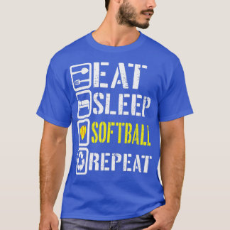 Camiseta Engraçado Comer Sono Softball Repete Jogadores de