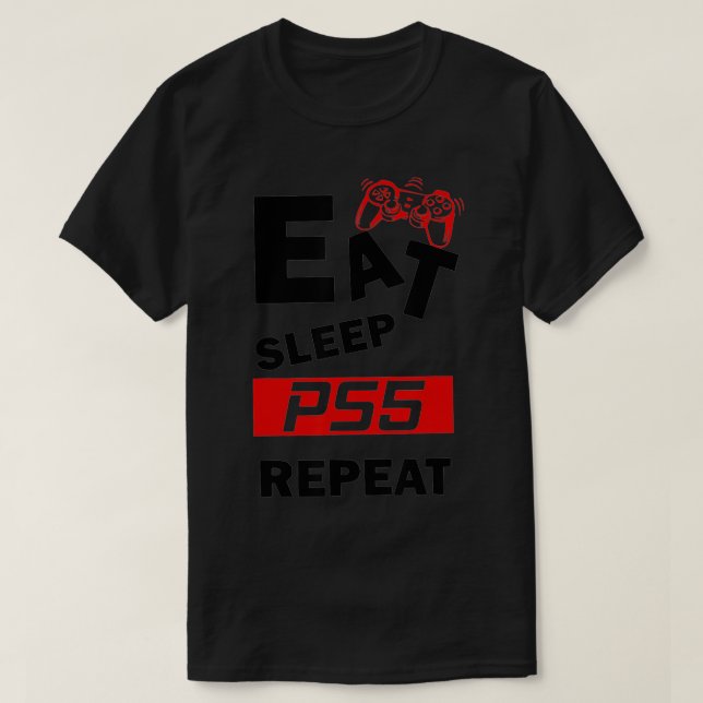 Camiseta Engraçado Comer Suspensão PS5 Repetir Presente par (Frente do Design)