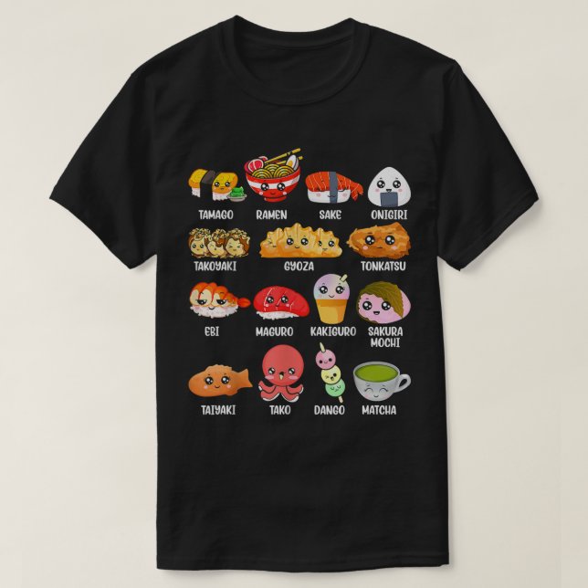 Camiseta Engraçado Comida japonês Fan Kawaii Ramen Sushi J (Frente do Design)
