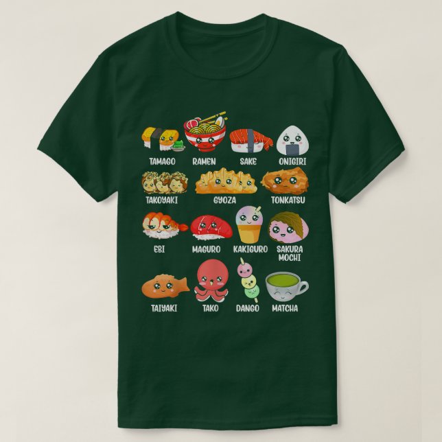 Camiseta Engraçado Comida japonês Fan Kawaii Ramen Sushi J (Frente do Design)