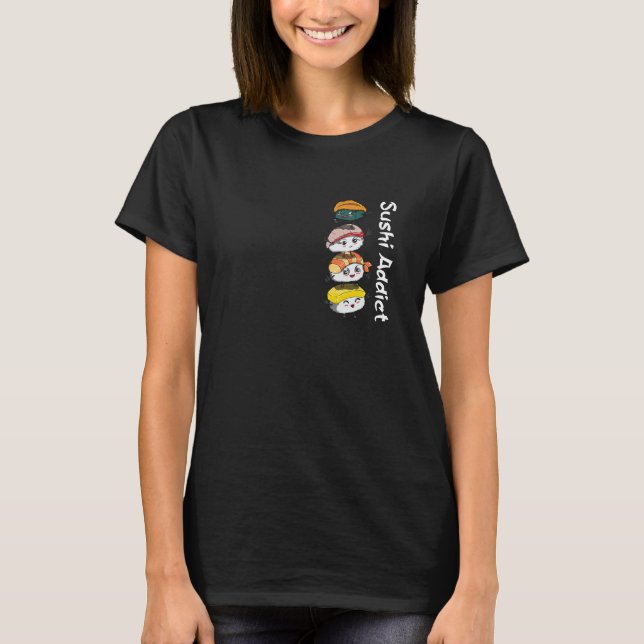 Camiseta Engraçado Comida Japonês Viciado Em Sushi (Frente)