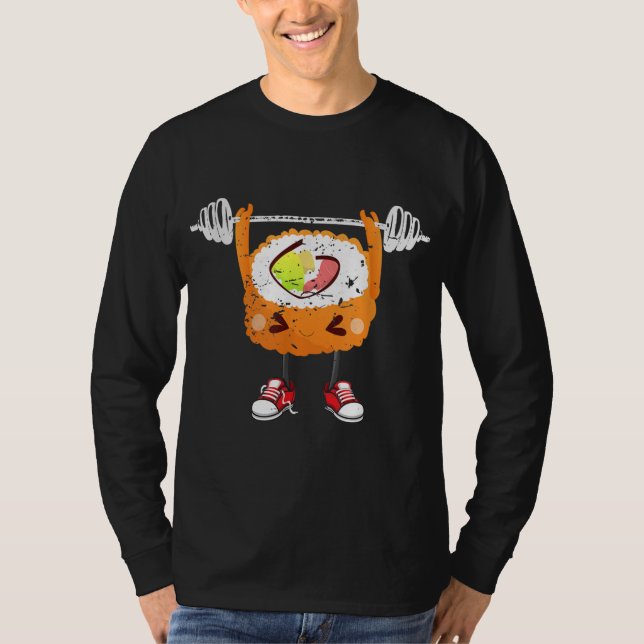 Camiseta Engraçado Comida Japonesa Giro Levantamento de Pes (Frente)
