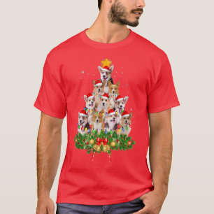 Camiseta Engraçado Corgi Árvore de Natal Luzes de Puppy Cor