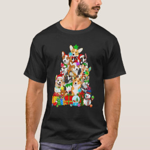 Camiseta Engraçado Corgi Árvore de Natal Luzes de Puppy Cor
