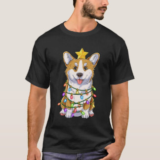 Camiseta Engraçado Corgi Natal Lights Dott Santa Hat D