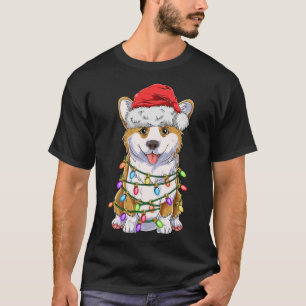 Camiseta Engraçado Corgi Natal Lights Dott Santa Hat D