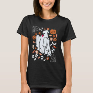 Camiseta Engraçado Crânio Fantasma Bonito Halloween Pumpkin