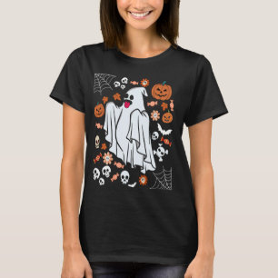 Camiseta Engraçado Crânio Fantasma Bonito Halloween Pumpkin