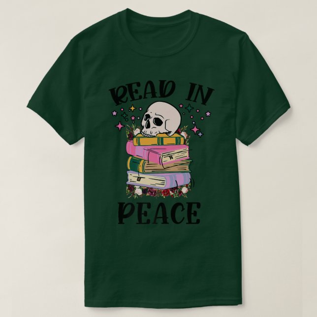 Camiseta Engraçado Crânio Lido Em Paz Livro De Leitura Míst (Frente do Design)