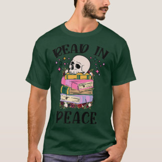 Camiseta Engraçado Crânio Lido Em Paz Livro De Leitura Míst