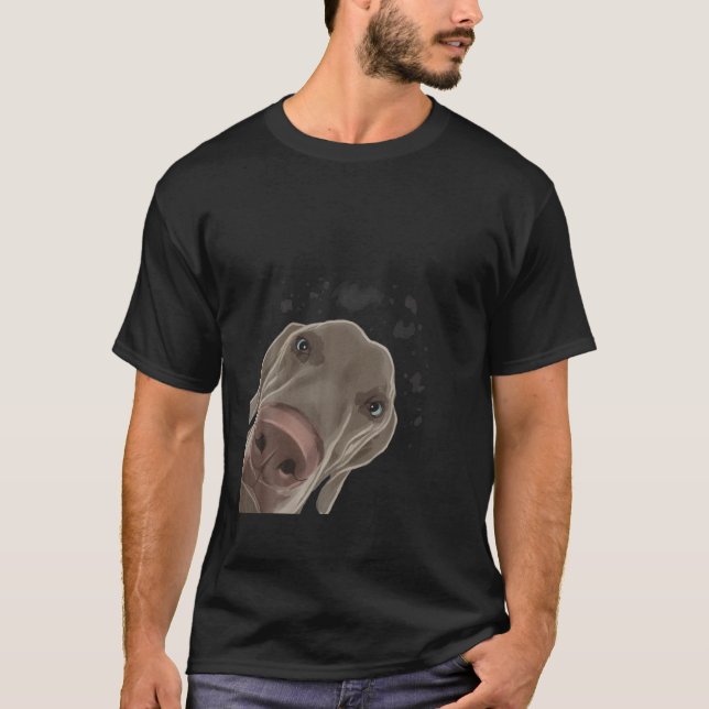 Camiseta Engraçado Curioso Cachorro Weimaraner (Frente)