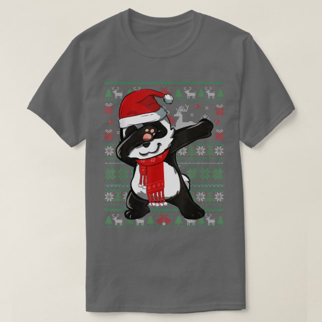 Camiseta Engraçado Dabbing Panda Ugly Christmas Sweater Par (Frente do Design)