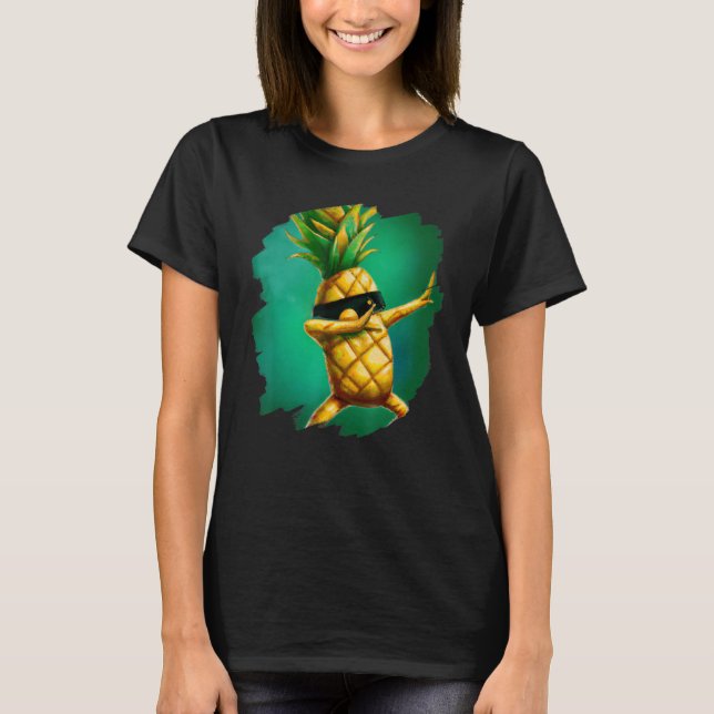 Camiseta Engraçado Dabbing Pineapple Aloha Sunglass Beach D (Frente)