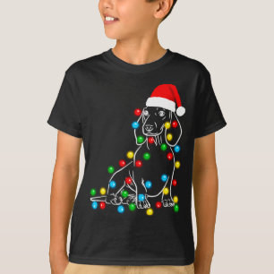 Camiseta Engraçado Dachshund Árvore de Natal Luzes Liderada