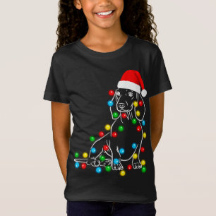 Camiseta Engraçado Dachshund Árvore de Natal Luzes Liderada
