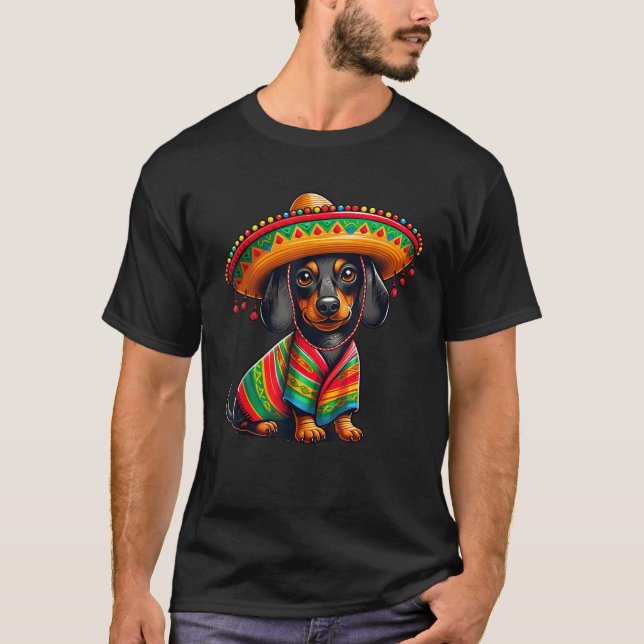 Camiseta Engraçado Dachshund Cinco De Mayo Cute Cão Mexican (Frente)