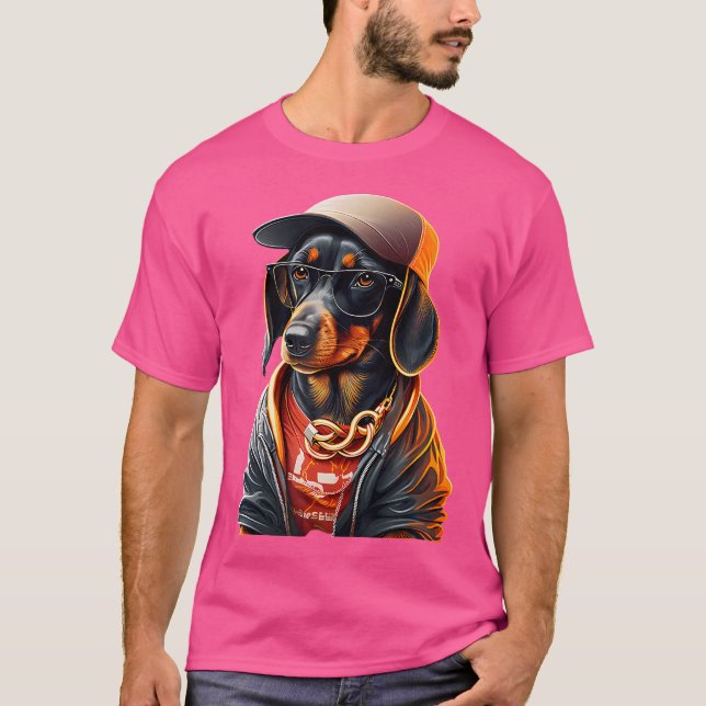 Camiseta Engraçado Dachshund Cute Rap Hip Hop Rb (Frente)