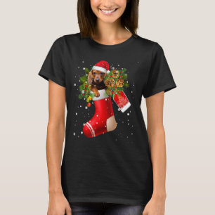 Camiseta Engraçado Dachshund Em Sock Christmas Santa Hat Xm