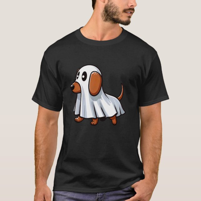 Camiseta Engraçado Dachshund Ghost Halloween Meninas (Frente)