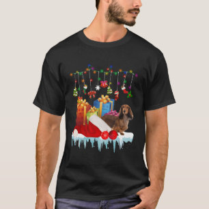 Camiseta Engraçado Dachshund Santa Hat Luzes de Natal Dadas