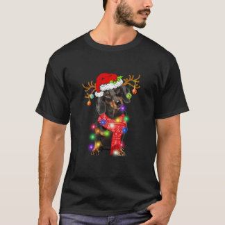 Camiseta Engraçado Dachshund Santa Hat Xmas Luzes De Presen