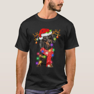 Camiseta Engraçado Dachshund Santa Hat Xmas Luzes De Presen