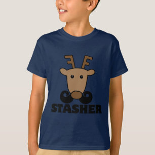 Camiseta engraçado dasher stasher bigode rena