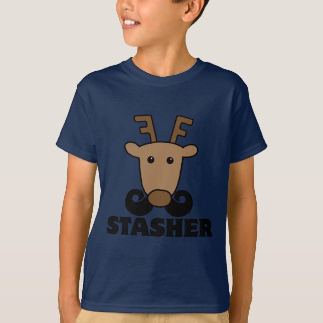 Camiseta engraçado dasher stasher bigode rena (Frente)