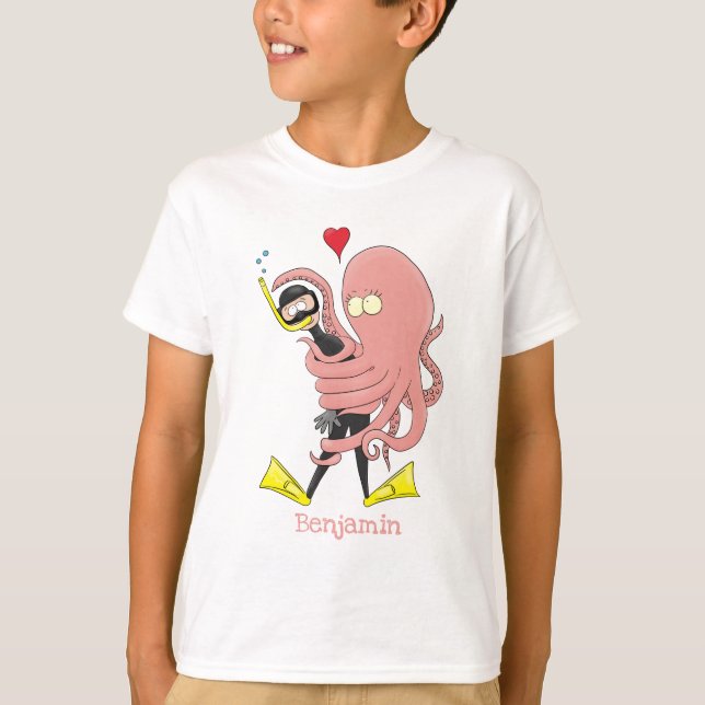 Camiseta Engraçado de polvo encantador humor de desenho ani (Frente)