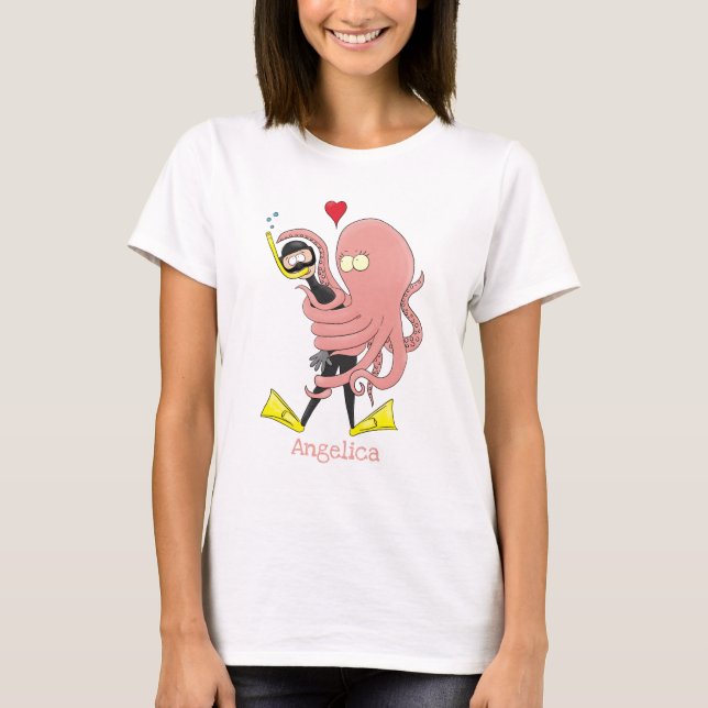 Camiseta Engraçado de polvo encantador humor de desenho ani (Frente)