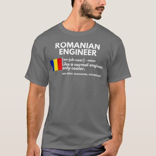 Camiseta Engraçado Definição de Engenheiro romeno Presente  (Frente)