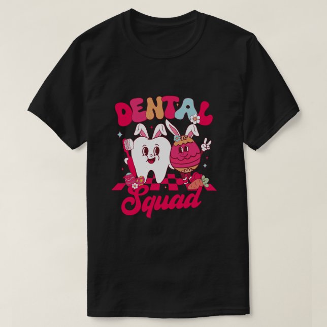 Camiseta Engraçado Dente Dental Squad Dia do Felz pascoa (Frente do Design)