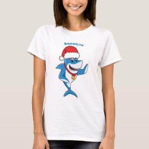 Camiseta Engraçado desenho animado de tubarão de Natal