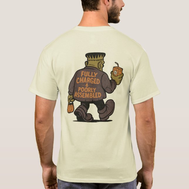 Camiseta Engraçado Design de Cartoons Frankenstein Hallowee (Verso)