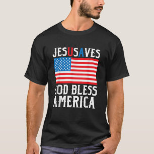 Camiseta Engraçado Design Jesus Cristo Salva os EUA Deus Bl