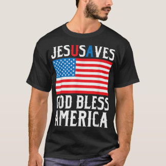 Camiseta Engraçado Design Jesus Cristo Salva os EUA Deus Bl