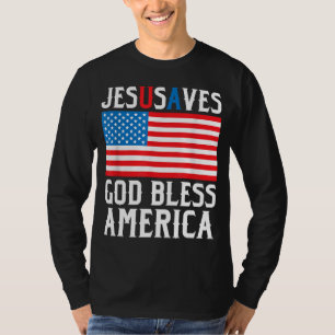 Camiseta Engraçado Design Jesus Cristo Salva os EUA Deus Bl