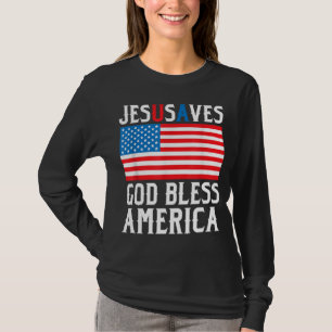 Camiseta Engraçado Design Jesus Cristo Salva os EUA Deus Bl