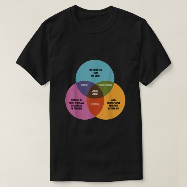 Camiseta Engraçado Diagrama de Venn de Matemática Jesus Zom (Frente do Design)