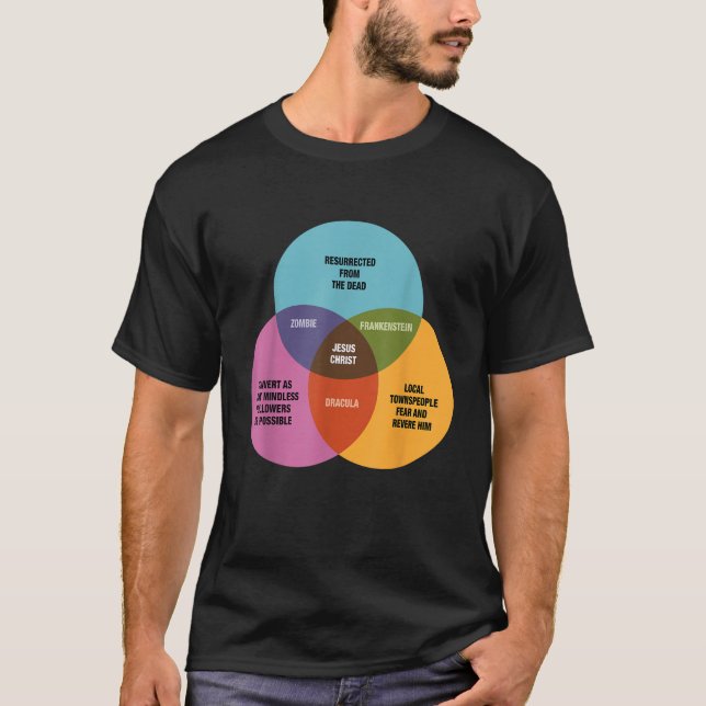 Camiseta Engraçado Diagrama de Venn de Matemática Jesus Zom (Frente)