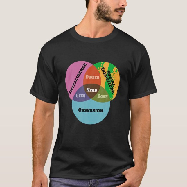 Camiseta Engraçado Diagrama Venn Nerd De Memória Dwb Dork (Frente)