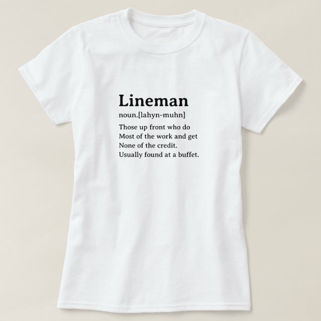 Camiseta Engraçado Dicionário Definição Lineman (Frente do Design)