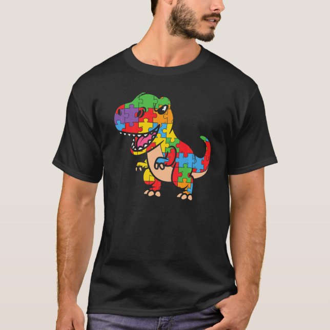 Camiseta Engraçado Dinasour T Rex Design Autista Autismo Aw (Frente)