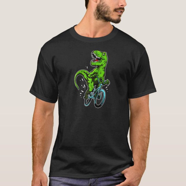 Camiseta Engraçado Dino Na Bmx Mountain Bike T Rex Bicycle  (Frente)